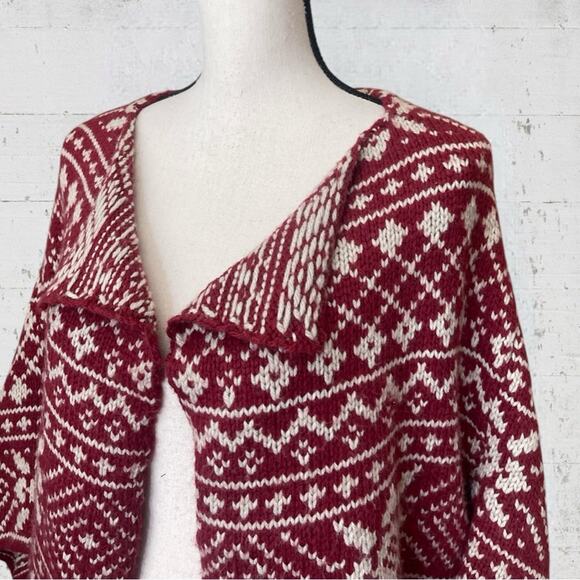 CAbi Red Ivory Fair Isle Nordic Shrug Cardigan Sweater 3/4 Sleeve 971 Size M - Picture 4 of 11